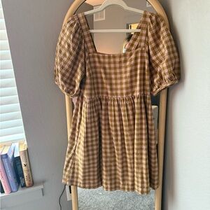 Madewell Olive and Cream Checkered Blouse